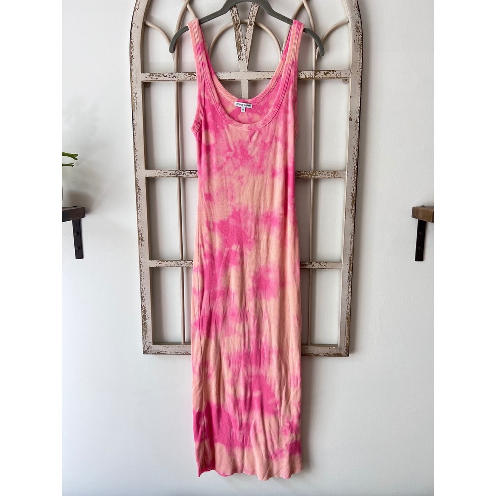 Cotton Citizen Pink Tie Dye Ribbed Tank Midi Dress XS Bodycon Sheath Sleeveless